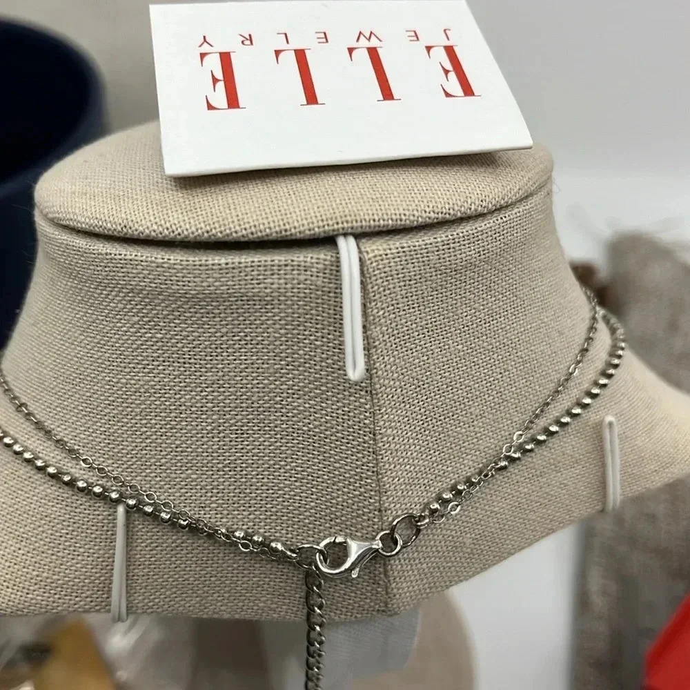 ELLE Sterling Silver Double Strand Amazonite Drop Necklace Created Ruby 16-18in - Picture 7 of 17